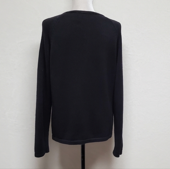 VINTAGE 90s Cherokee Black Cotton Blend Loose Knit Long Sleeve Full-zip Cardigan - Picture 10 of 14